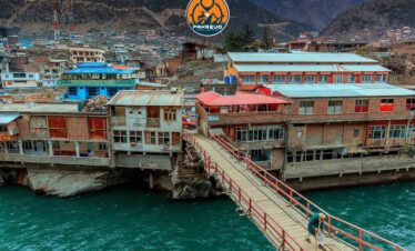 Wooden suspension bridge over the Swat River in Kalam