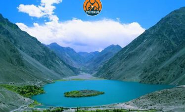 Golden sunset reflecting on Satpara Lake, Skardu Valley