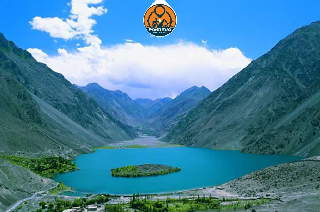 Golden sunset reflecting on Satpara Lake, Skardu Valley