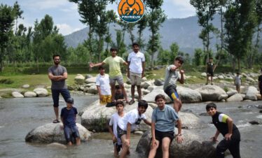 Group of young campers hiking the Shogran to Siri Paye trail