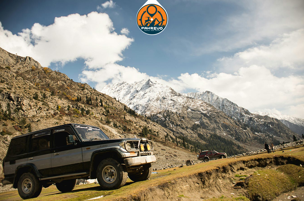 Jeep navigating rugged off-road trails in Swat and Kalam’s mountainous terrain
