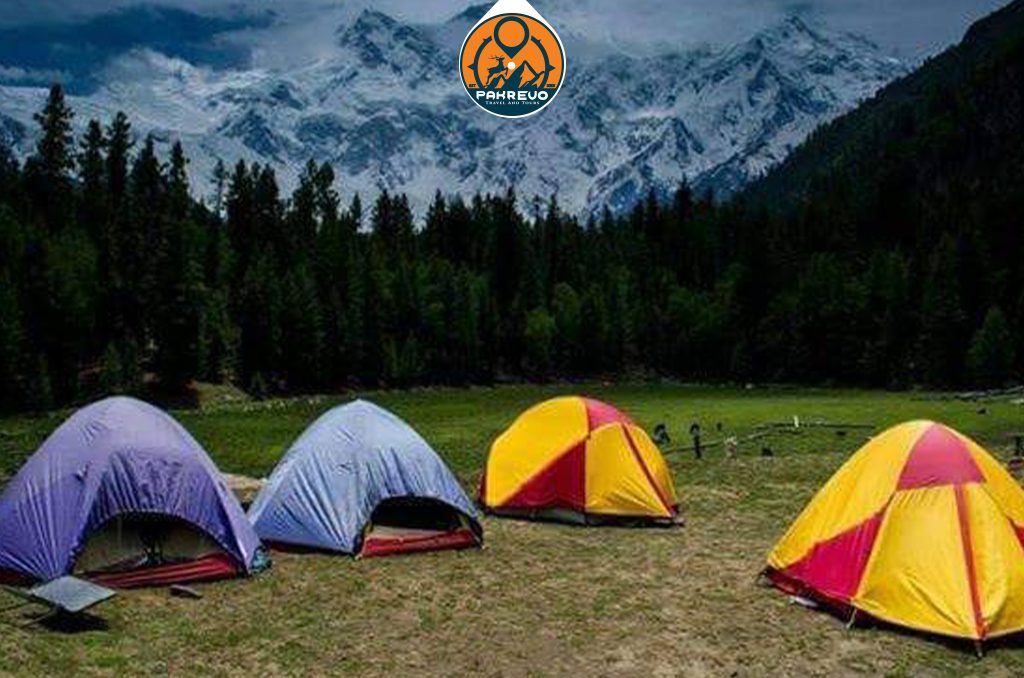 Group of students camping under the stars at Fairy Meadows
