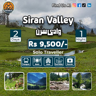 Siran Valley tour package with forest trails, green hills, and tour cost highlighted